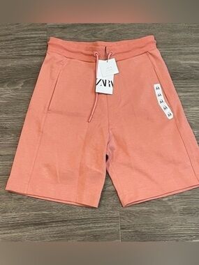 Zara Rusty Coral Drawstring Cotton Shorts